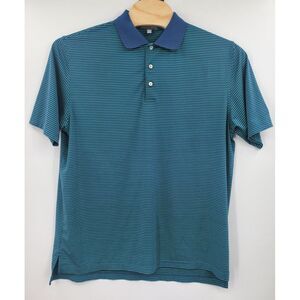 Peter Millar Summer Comfort Polo Shirt Blue Green Striped Stretch Men's Size XL